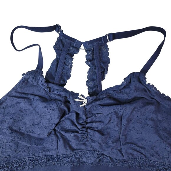 Cacique Wire Free Bralette Bra Blue Size 18 20 Lined Unpadded Racerback Adj Lace - Picture 3 of 9